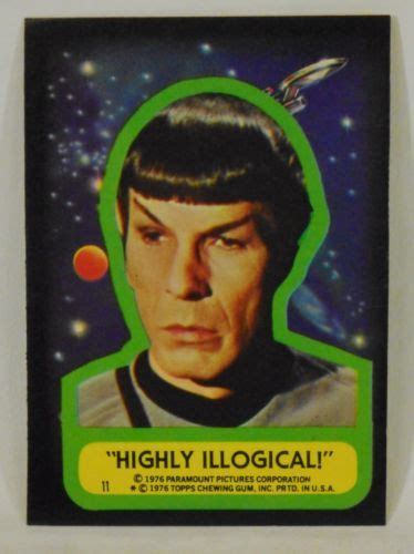 Spock Highly Illogical 1976 Topps Star Trek Sticker 11 Ex Star Trek