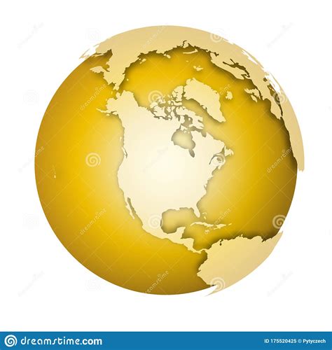 Earth Globe 3d World Map With Metallic Lands Dropping Shadows On Gold