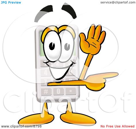 Clipart Picture Of A Calculator Mascot Cartoon Character Waving And