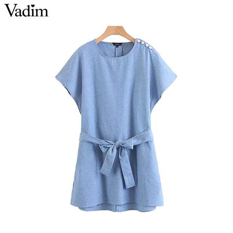 Vadim Women Sweet Bow Tie Sashes Mini Dress O Neck Short Sleeve Button Solid Female Casual