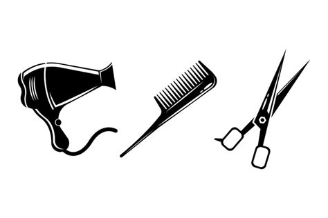 Hair Dryer Comb And Scissors Silhouettes