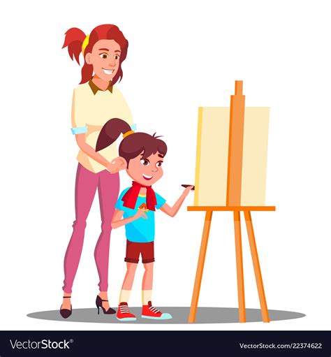 Mother And Daughter Painting On Easel Royalty Free Vector