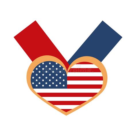 Memorial Day Flag In Heart Ribbon Symbol American Celebration Flat
