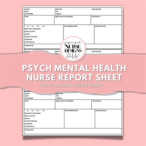 Psych Nurse Report Sheet For 3 Or 6 Patients Nurse Brain Sheet