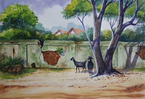 Village Life Landscape By Artist Balakrishnan S Impressionism