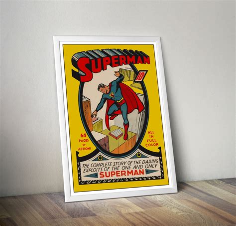 Superman Issue 1 Vintage Comic Cover Reproduction Poster Print Etsy