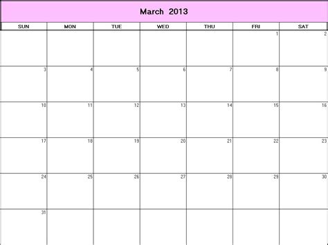 March 2013 Printable Blank Calendar