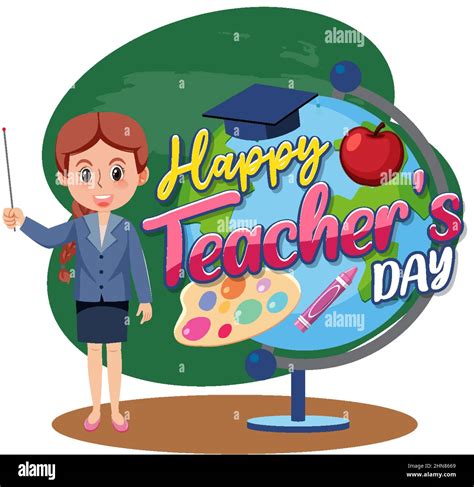 Happy Teachers Day With A Female Teacher Cartoon Character Illustration Stock Vector Image