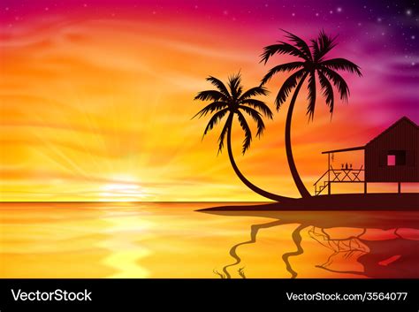 Sunset Sunrise With Beach Nut Royalty Free Vector Image
