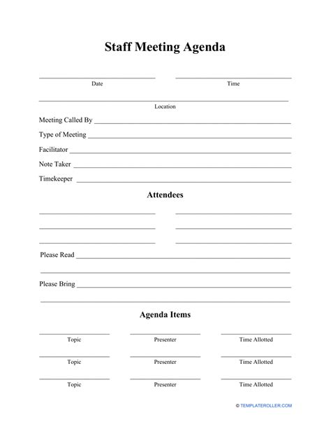 Staff Meeting Agenda Template Fill Out Sign Online And Download Pdf