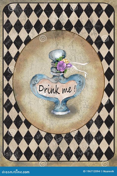 Alice In Wonderland Watercolor Grunge Icons A4 Flash Cards With Diamond