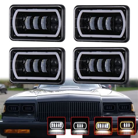 4x6 led Headlights with White Amber Halo DRL Turn Signal  