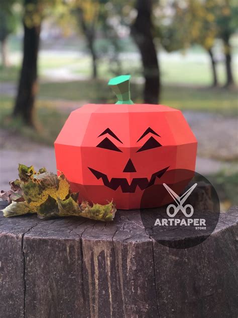 Papercraft 3d Halloween Pumpkins Set Template Pattern Low Poly Etsy