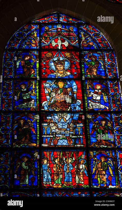 The Blue Virgin Stained Glass Window In Chartres Cathedral Chartres