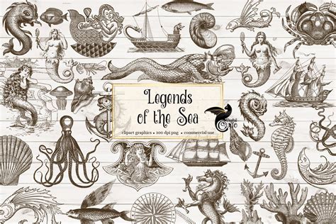 legends of the sea vintage nautical clipart photoshop etsy
