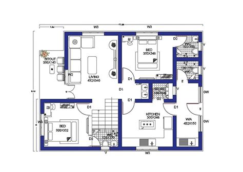 88 Square Meter House Plan Drawing Download Dwg File Cadbull