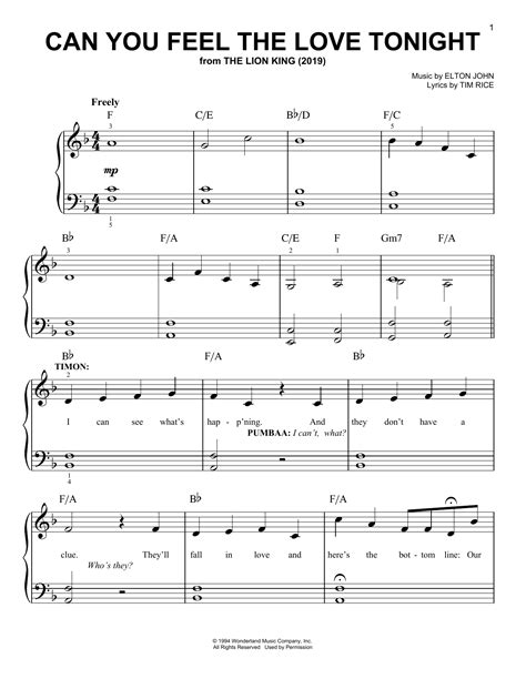 Can You Feel The Love Tonight From The Lion King 2019 Sheet Music
