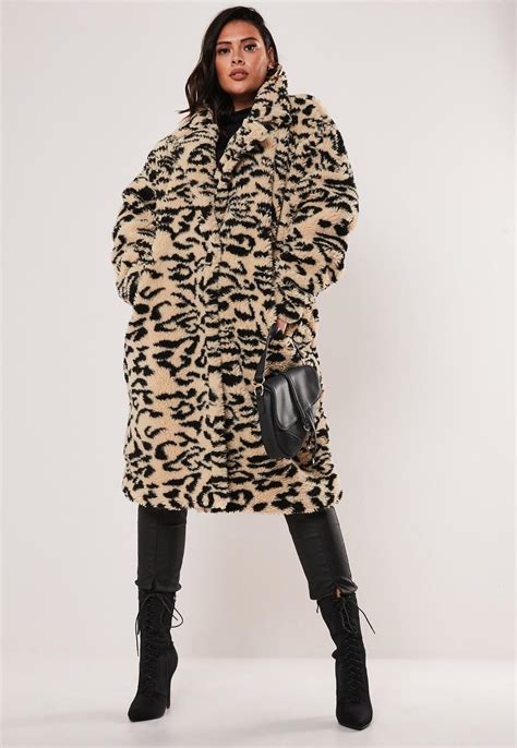 Plus Size Brown Leopard Print Oversized Teddy Coat Missguided