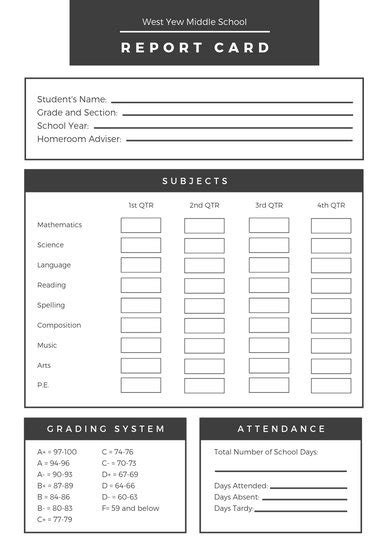 Customize 388 Middle School Report Card Templates Online Canva