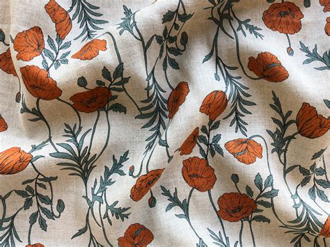 Hokkoh Linen Poppies Orange Stonemountain And Daughter Fabrics