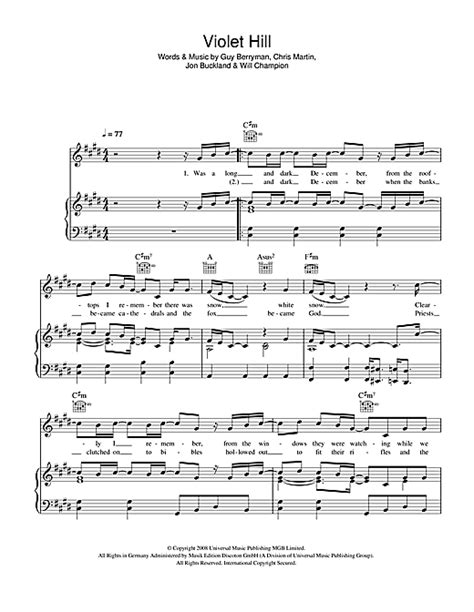 Coldplay Violet Hill Sheet Music Pdf Notes Chords Rock Score Big Note Piano Download