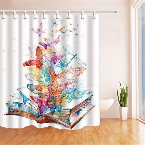 Bpbop Creative Art Colorful Butterfly Flying From Book Polyester Fabric Bathroom Shower Curtain