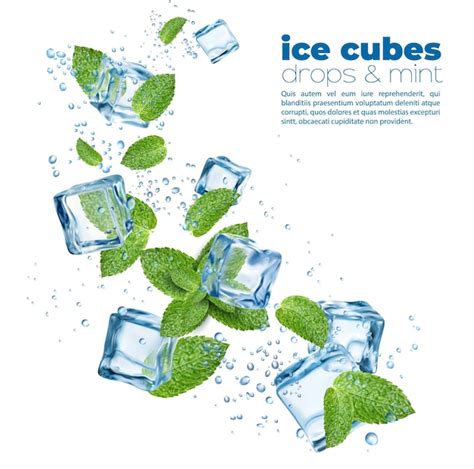 Premium Vector Clean Water Ice Crystal Cubes With Mint Leaves And Bubbles Menthol Cool Mint