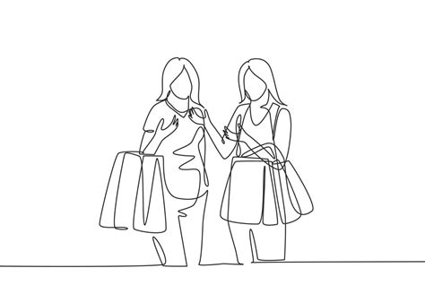 One Continuous Line Drawing Two Young Happy Women Friend Holding Paper