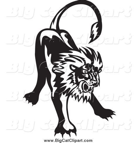 Big Cat Vector Clipart Of A Black And White Angry Lion By Patrimonio