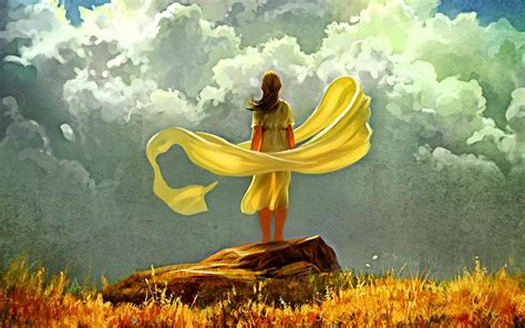 Wallpaper Painting Illustration Women Nature Sky Artwork Clouds