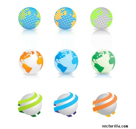 Nine Colorful Vector Globes