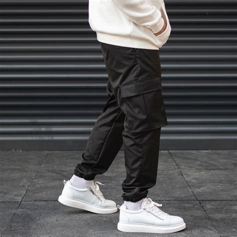 Mens Cargo Pocket Oversize Jogger Jeans With Text Detail And Elastic