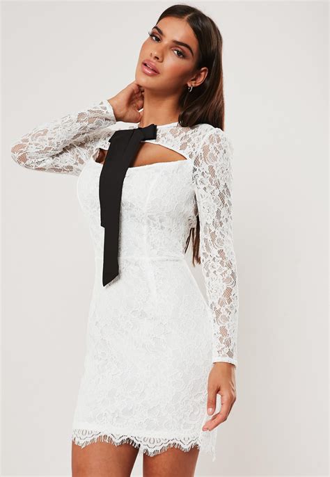 White Lace Tie Detail Mini Dress Missguided