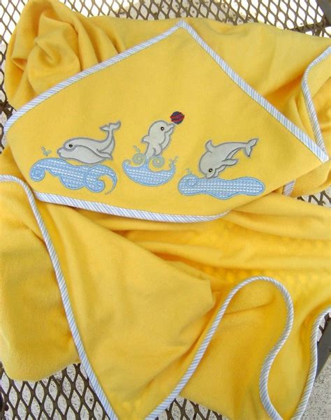 Adorable Yellow And Blue Dolphin Hooded Towel Yellow Towels