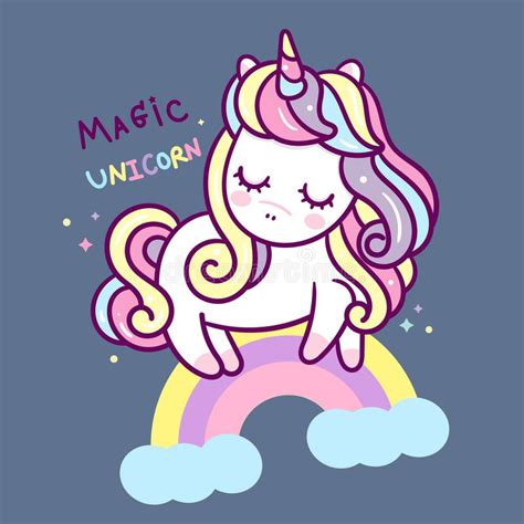 Illustrator Of Cute Unicorn Vector On The Sky With Rainbow Stock Vector