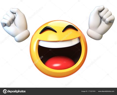 Happy Emoji Isolated On White Background Emoticon With Raised Hands 3d