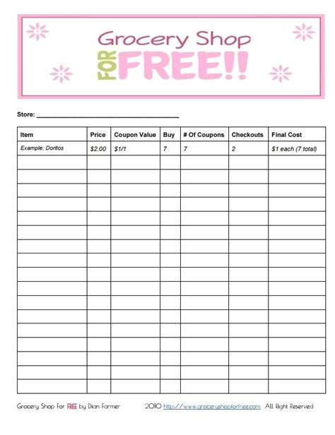 Free Printable Coupon Grocery Shopping List Click Here