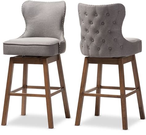 Grey Button Tufted Upholstered Swivel Bar Stool Pair Gradisca Rc Willey