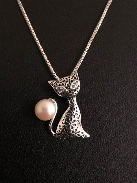 Fire Opal Necklace Charm Pendant Necklace Cat Necklace Pearl