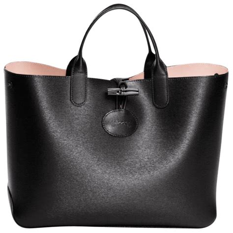 Longchamp Roseau Black/Pink Reversible Leather Tote - Tradesy