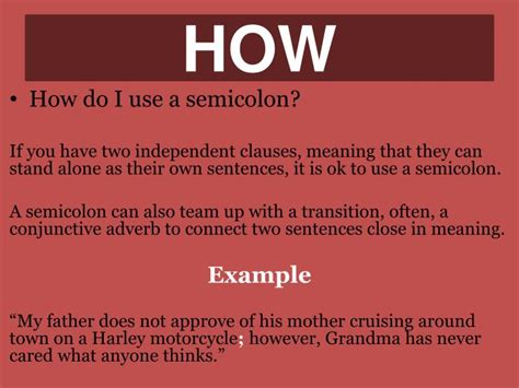 However, if the list is more complicated semicolons may be needed to make the list clear for the the semicolons are added to signal to the reader which objects are grouped together and make the. How To's Wiki 88: How To Use A Semicolon With However