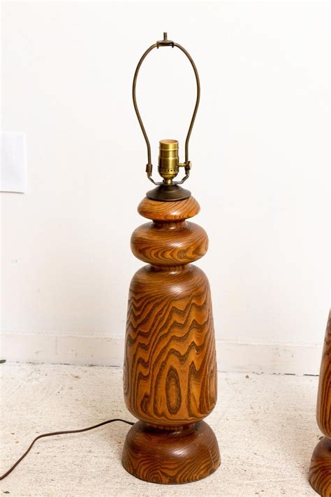 Pair Of Wood Turned Table Lamps For Sale At 1stdibs Turned Wood Lamps