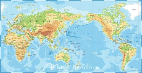 Pacific Centered Physical World Map Mural By Magic Murals