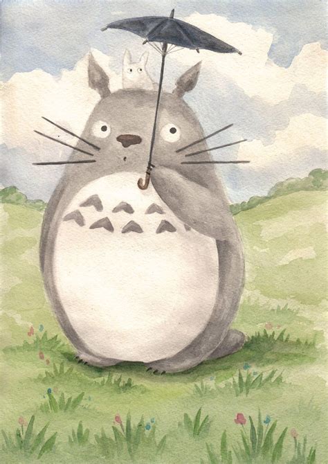 Totoro And Umbrella Totoro Drawing Ghibli Artwork Totoro Art