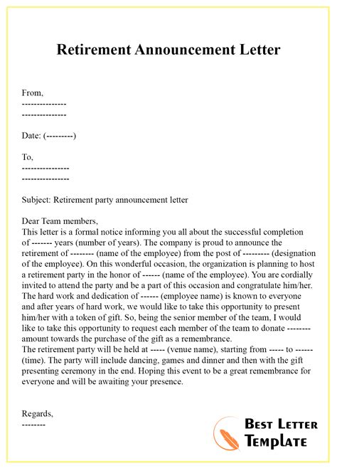 Retirement Announcement Letter Template Sample And Examples