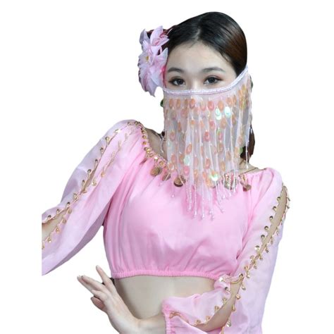 Bellylady Bellylady Belly Dance Face Veil With Beads Style B Pink