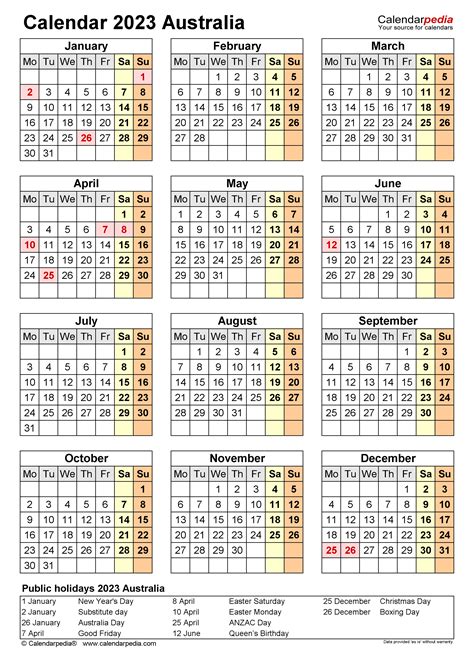 2023 Australia Calendar With Holidays Australia Calendar 2023 Free