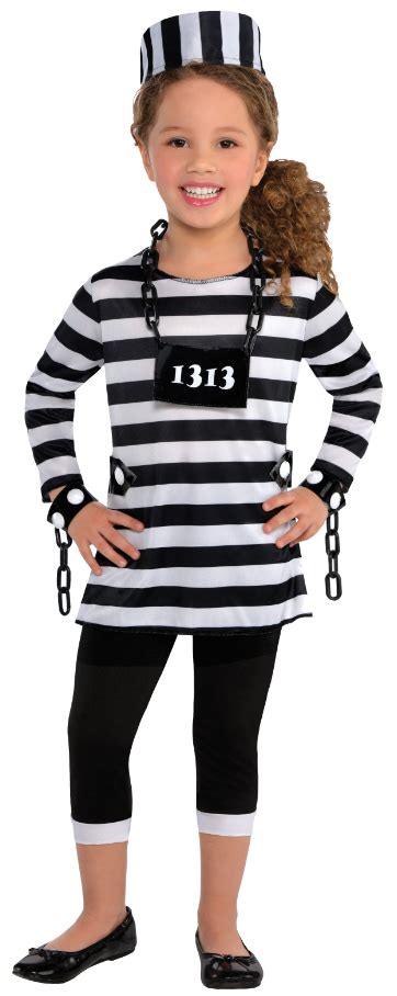 Prison Convict Girls 8 14 Kids Fancy Dress Prisoner Robber Uniform Teen