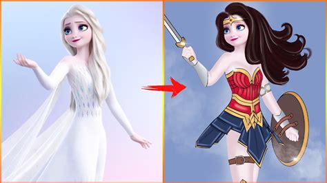 Elsa Frozen Transform Into Wonder Woman Disney Princess Glow Up