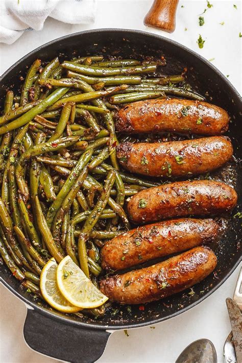 Garlic Butter Sausages Recipe With Lemon Green Beans — Eatwell101